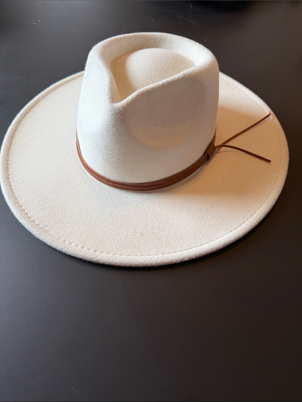 Frye Cream Wide-Brim Felt Hat with Brown Leather Band
